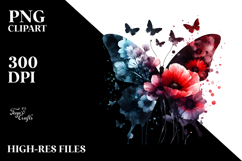 Colorful Flower Painting with Butterfly Silhouettes, PNG Product Image 2
