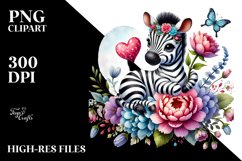 Adorned Zebra on Flower, Colorful PNG Product Image 2