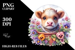 Cute Highland Cow with Floral Frame | Clipart Product Image 1