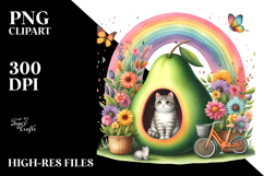 Colorful Fruit House with Cat Clipart Product Image 2