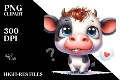 Baby Cow Expressive Thoughtful Clipart Product Image 3