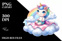 Baby Unicorn Beach Towel on Cloud | Sublimation | Clipart Product Image 1