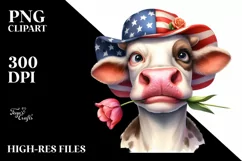 Cow Portrait Sun Hat USA Flag Colors Product Image 1