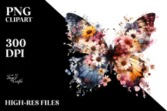 Vintage Butterfly Flowers, Pastel PNG Product Image 2
