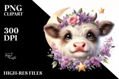 Smiling Highland Cow Floral Frame | Sublimation Clipart Product Image 3