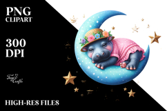 Baby Hippo Summer Moon Stars Clipart Product Image 2