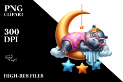 Baby Hippo Watercolor Summer Moon Product Image 2