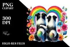 Cute Rainbow Flowers with Border Collie PNG Product Image 2
