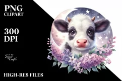 Smiling Highland Cow Floral Frame | Sublimation Clipart Product Image 1
