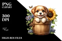 Centered Cute Baby Dog with Flowers PNG Product Image 1
