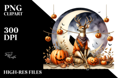 Deer Dressed for Halloween on Half Moon PNG Product Image 2