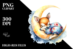 Baby Deer Watercolor Sleeping Moon Product Image 2