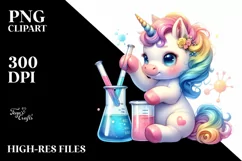 Colorful Baby Unicorn with Beaker and Test Tubes PNG Product Image 1
