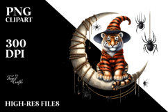 Wild Tiger on Half Moon with Spiders PNG Product Image 2