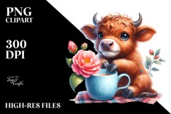 Cute Highland Cow with Camellia | Clipart Product Image 3