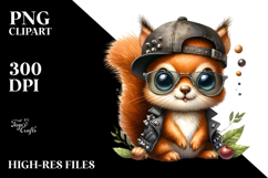 cute baby squirrel with hat and sunglasses, High-Quality PNG Product Image 2
