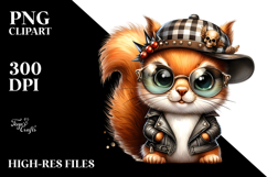 cute baby squirrel with hat and sunglasses, Premium PNG Product Image 2