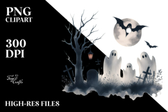 Simple Halloween Scene with Ghost PNG Product Image 2