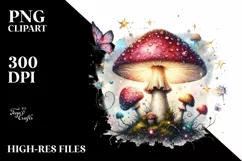 Shiny Magical Mushroom Watercolor Splash PNG Product Image 3