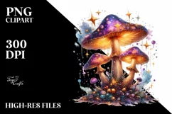 Shiny Magical Mushroom Watercolor Splash PNG Product Image 1