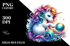 Colorful Baby Unicorn with Magic Orb PNG Product Image 1
