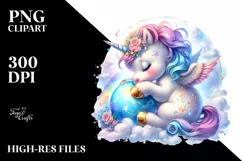 Colorful Baby Unicorn with Magic Orb PNG Product Image 1
