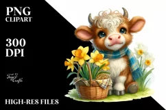 Smiling Highland Cow Daffodil Basket | Sublimation Clipart Product Image 3