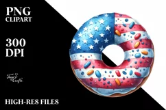 Vintage Donut USA Flag Watercolor Product Image 1
