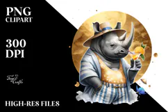 Rhino Wearing Beachwear Drinking a Cocktail, PNG Product Image 2