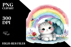 Baby Cat in Front of Rainbow PNG Product Image 2