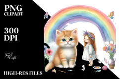 Baby Cat in Front of Rainbow PNG Product Image 2