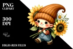 Baby GNOME with Big Hat, Sunflower PNG Product Image 2