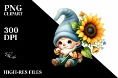 Cute Baby GNOME with Sunflower PNG Product Image 2