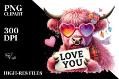 Pink Highland Cow Sunglasses Love You PNG Product Image 2