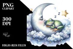 Baby Frog Sleeping on Moon and Cloud PNG Product Image 2
