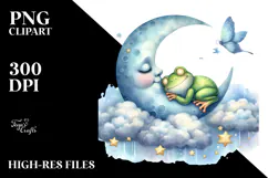 Baby Frog Sleeping on Moon and Cloud PNG Product Image 2