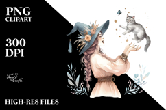Excited Boho Witch with Cat PNG Product Image 2