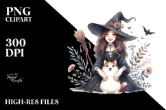 Excited Boho Witch with Cat PNG Product Image 2