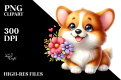 Cute Cartoon Pembroke Welsh Corgi with Big Eyes PNG Product Image 2