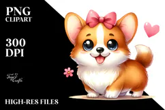 Cute Cartoon Pembroke Welsh Corgi with Big Eyes PNG Product Image 2