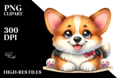 Cute Cartoon Pembroke Welsh Corgi with Big Eyes PNG Product Image 2