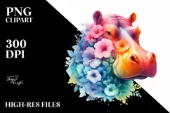 Vibrant Hippo Abstract Clipart Half Made of Flowers Product Image 1