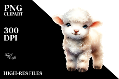 Digital Watercolor Cute Baby Lamb PNG Product Image 2