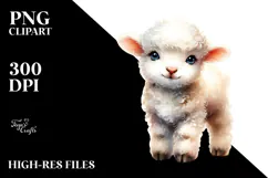 Digital Watercolor Cute Baby Lamb PNG Product Image 2