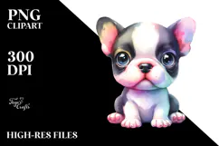 Cute Watercolor Boston Terrier, Colorful PNG Product Image 2