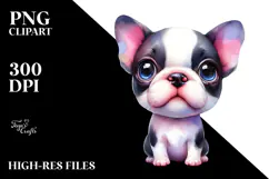 Cute Watercolor Boston Terrier, Colorful PNG Product Image 2