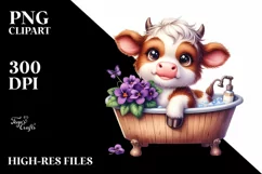 Cute Highland Cow with Violet in Bath Tub | Clipart Product Image 3