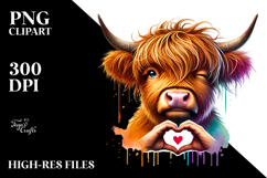 Colorful Highland Calf with Heart Sign PNG Product Image 2