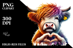 Colorful Highland Calf with Heart Sign PNG Product Image 2