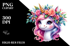 Smiling Baby Unicorn with Floral Wreath PNG Product Image 2